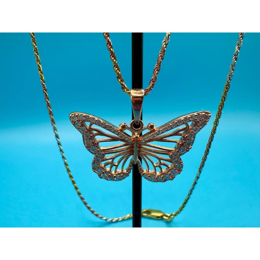 Moissanite Butterfly Necklace & Earring Set in Rose Gold over 925 Sterling - Picture 7 of 11